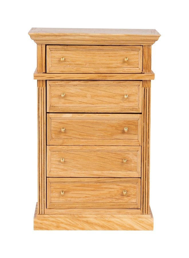 Waldosia 1:12 Scale Dollhouse Miniature Oak Dresser - 5-Drawer Wooden Chest for Bedroom, Roombox, Booknooks and Dioramas Furniture - Image 2